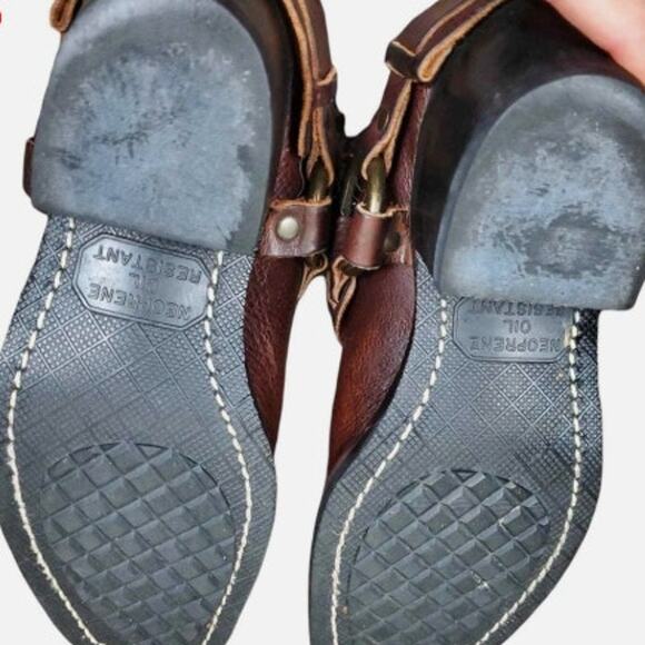 Vintage Frye Harness Chocolate Pebbled Leather Clogs | Brown Slip-On Mules USA - Picture 14 of 14